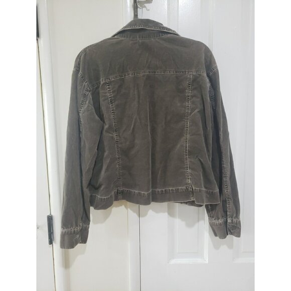 Chicos Trucker Jacket Velour Grey Size 1 Stretch Soft Pockets Medium - Picture 9 of 9